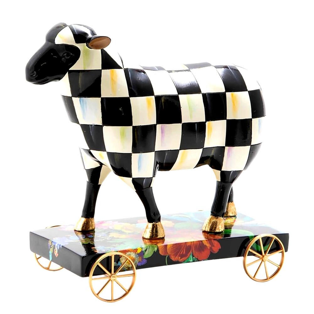 NEW Mackenzie Childs Courtly Check Sheep On Parade Decor in Original Box
